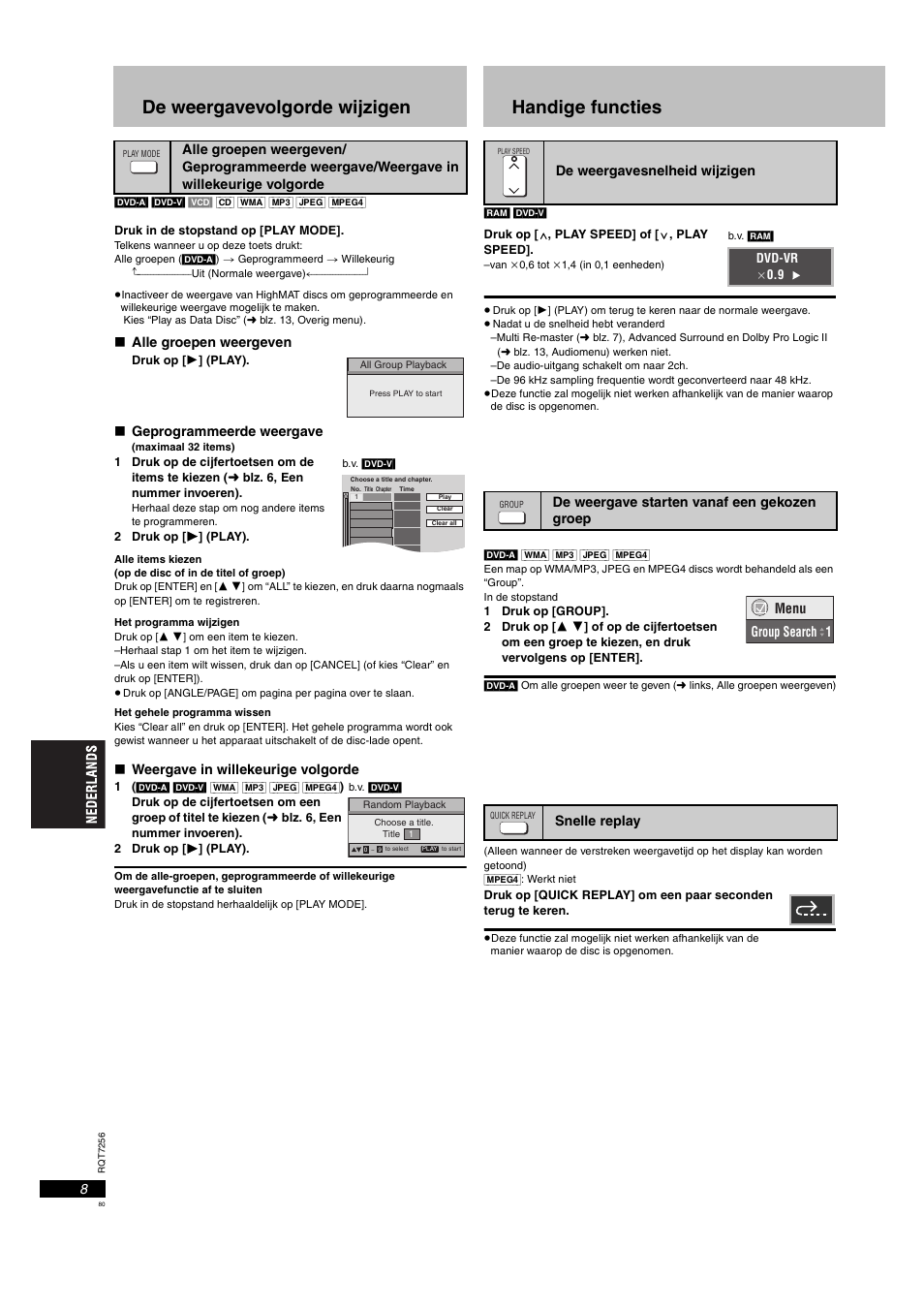 De weergavevolgorde wijzigen, Handige functies | Panasonic DVDS97EG User Manual | Page 80 / 116