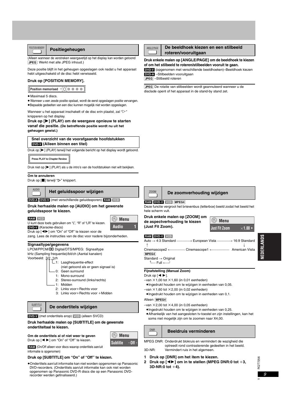 Positiegeheugen, Blz. 9, p, Blz. 9) | Blz. 9 | Panasonic DVDS97EG User Manual | Page 81 / 116