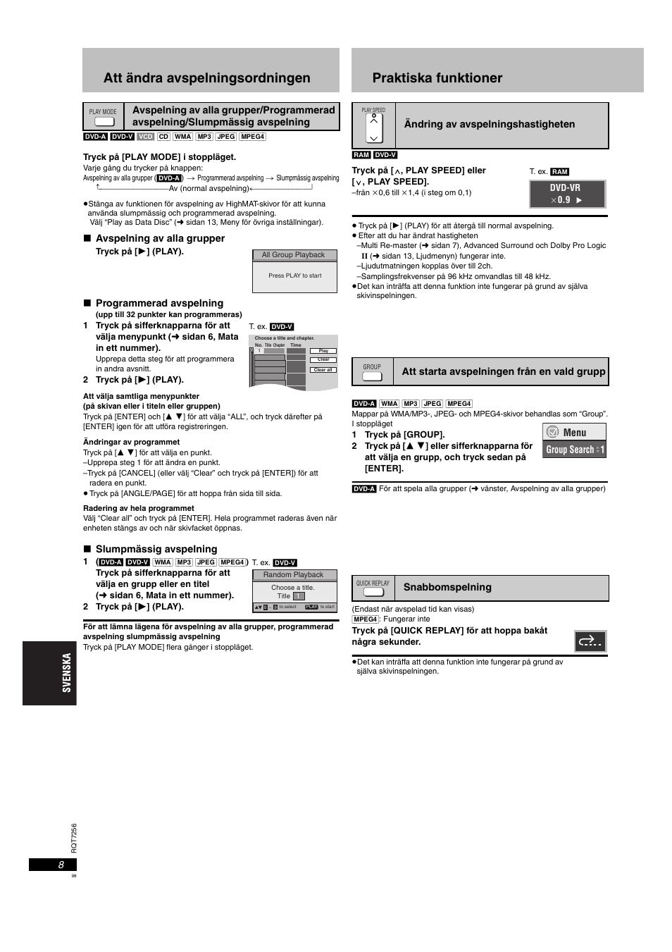 Att ändra avspelningsordningen, Praktiska funktioner | Panasonic DVDS97EG User Manual | Page 98 / 116