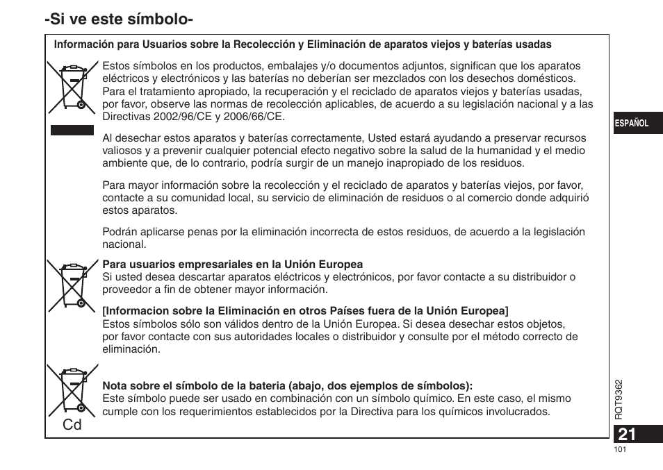 Si ve este símbolo | Panasonic RRUS570 User Manual | Page 101 / 200