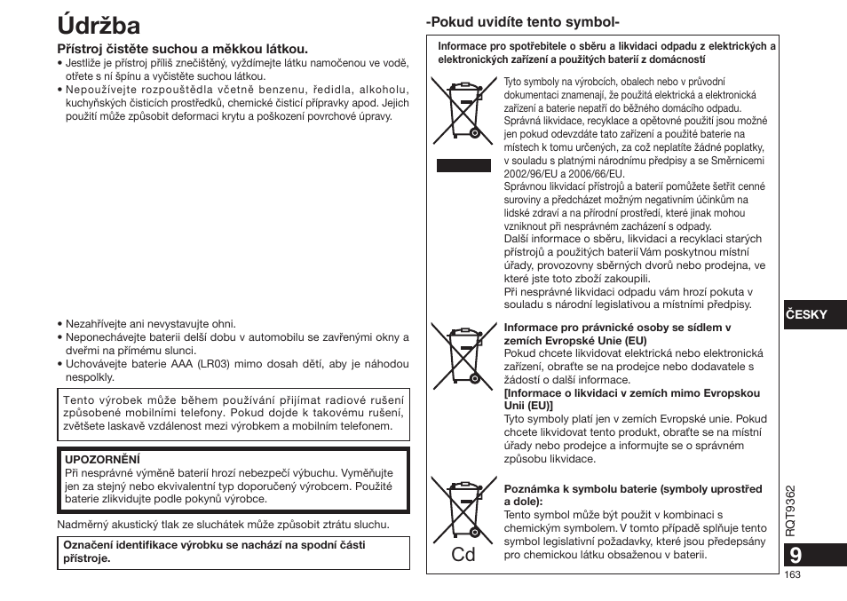 Údržba | Panasonic RRUS570 User Manual | Page 163 / 200