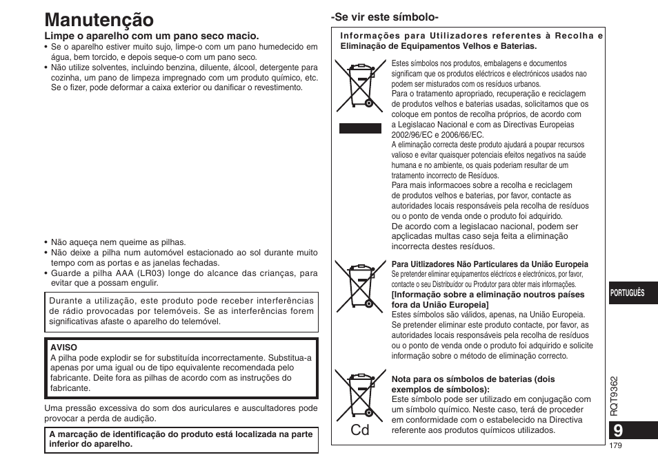 Manutenção | Panasonic RRUS570 User Manual | Page 179 / 200