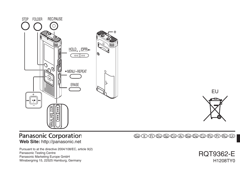 Rqt9362-e | Panasonic RRUS570 User Manual | Page 200 / 200