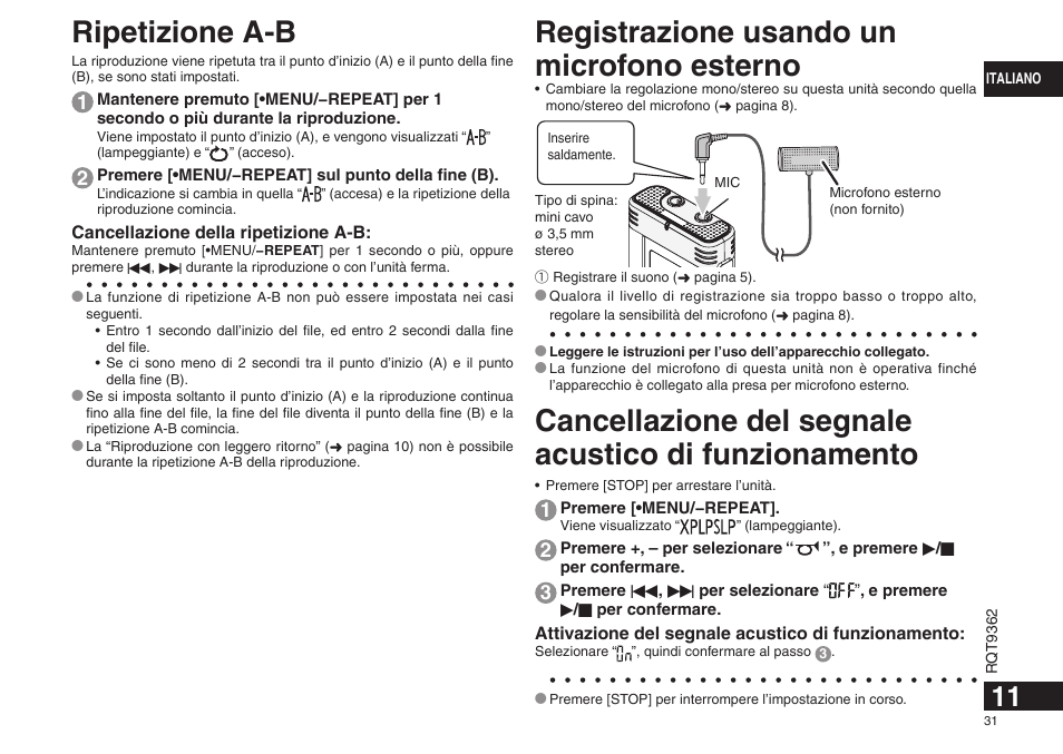 Ripetizione a-b, Registrazione usando un microfono esterno | Panasonic RRUS570 User Manual | Page 31 / 200