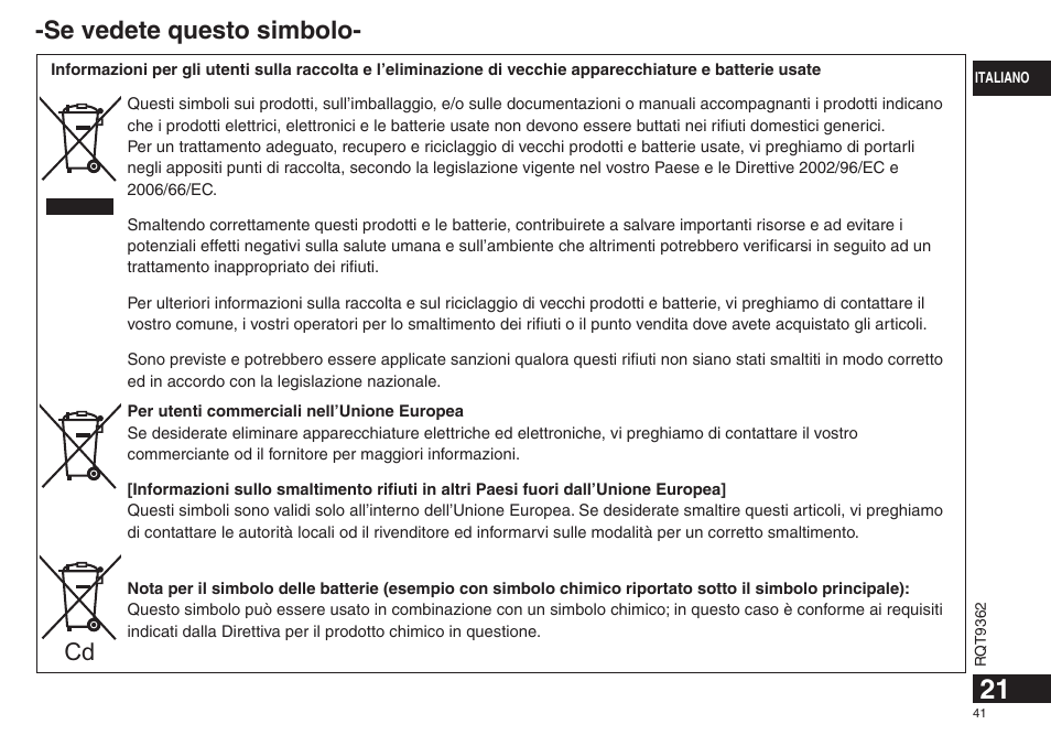 Se vedete questo simbolo | Panasonic RRUS570 User Manual | Page 41 / 200