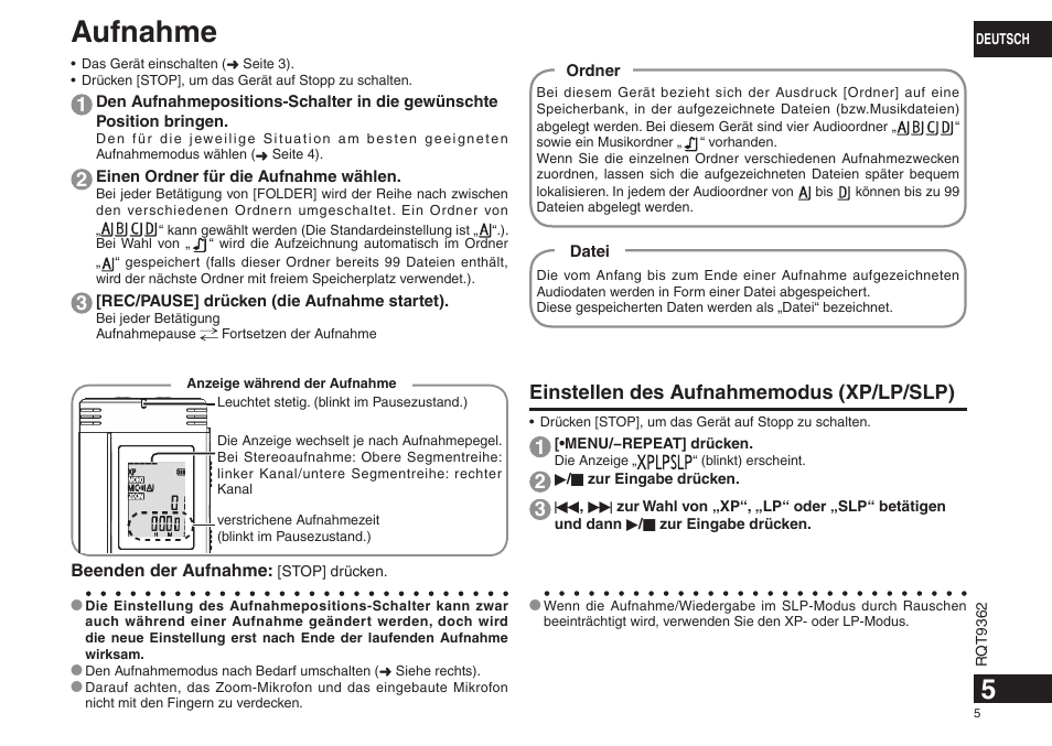 Aufnahme | Panasonic RRUS570 User Manual | Page 5 / 200