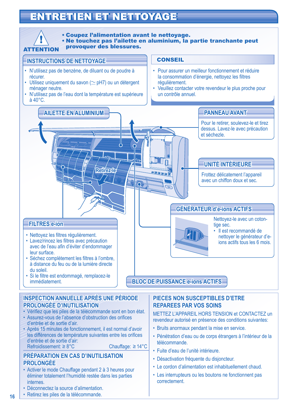 Entretien et nettoyage entretien et nettoyage | Panasonic CU2E15GBE User Manual | Page 8 / 10
