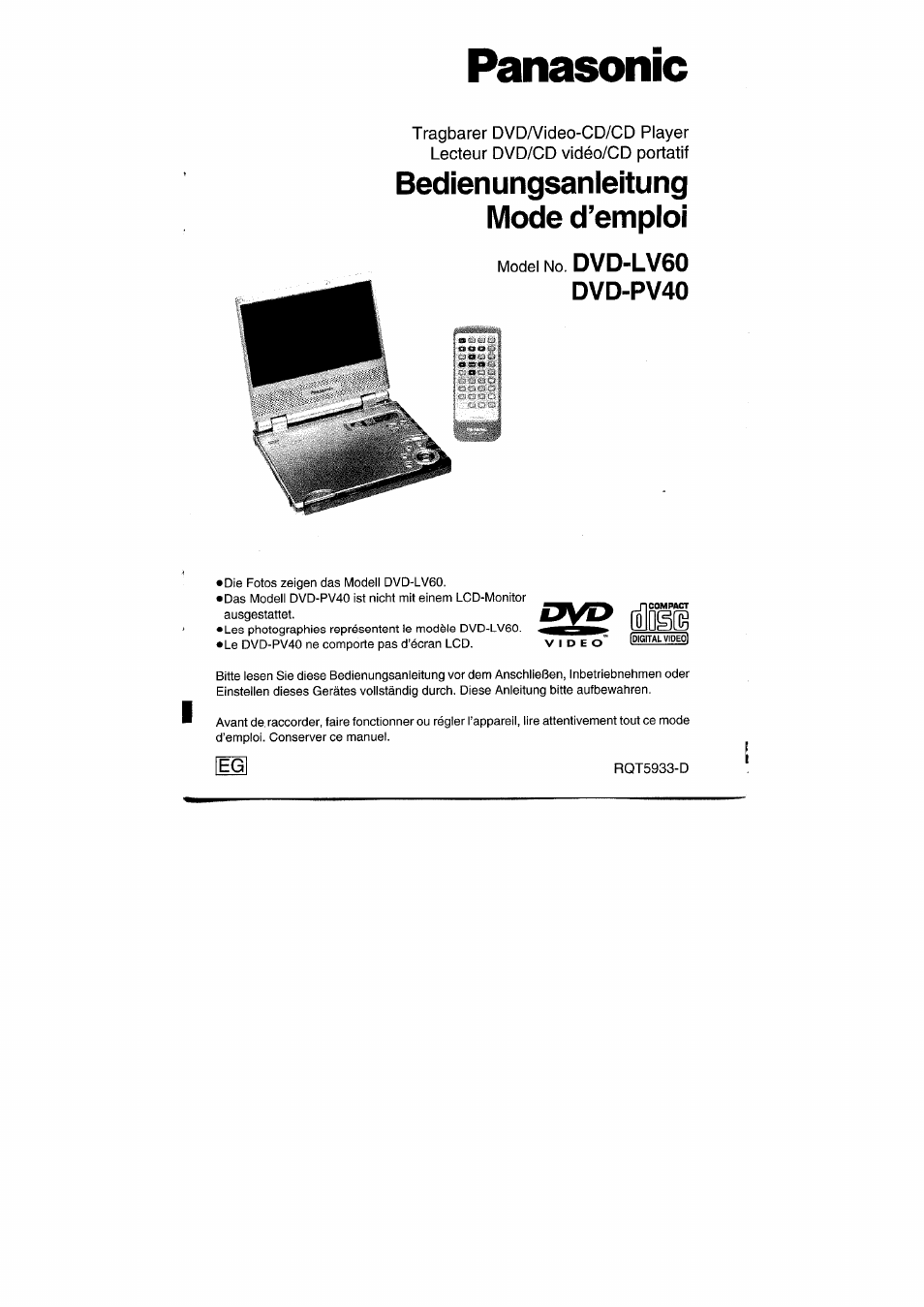 Panasonic DVDPV40 User Manual | 86 pages