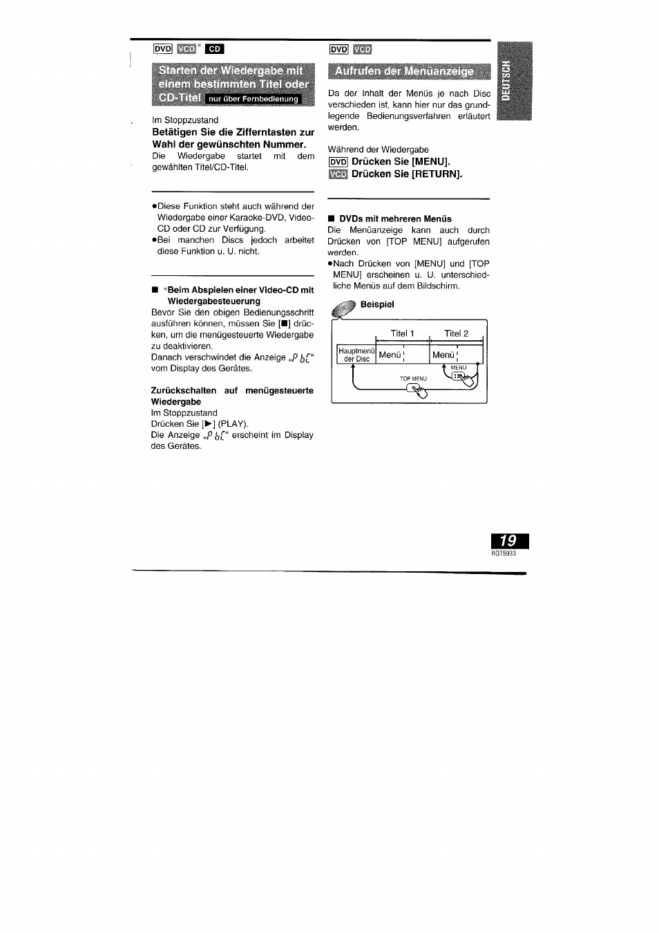 Drücken sie [menu]. drücken sie [return | Panasonic DVDPV40 User Manual | Page 19 / 86