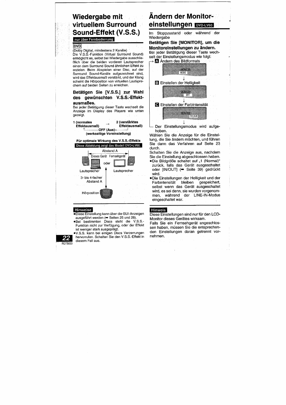 Ändern der monitor- einstellungen | Panasonic DVDPV40 User Manual | Page 22 / 86