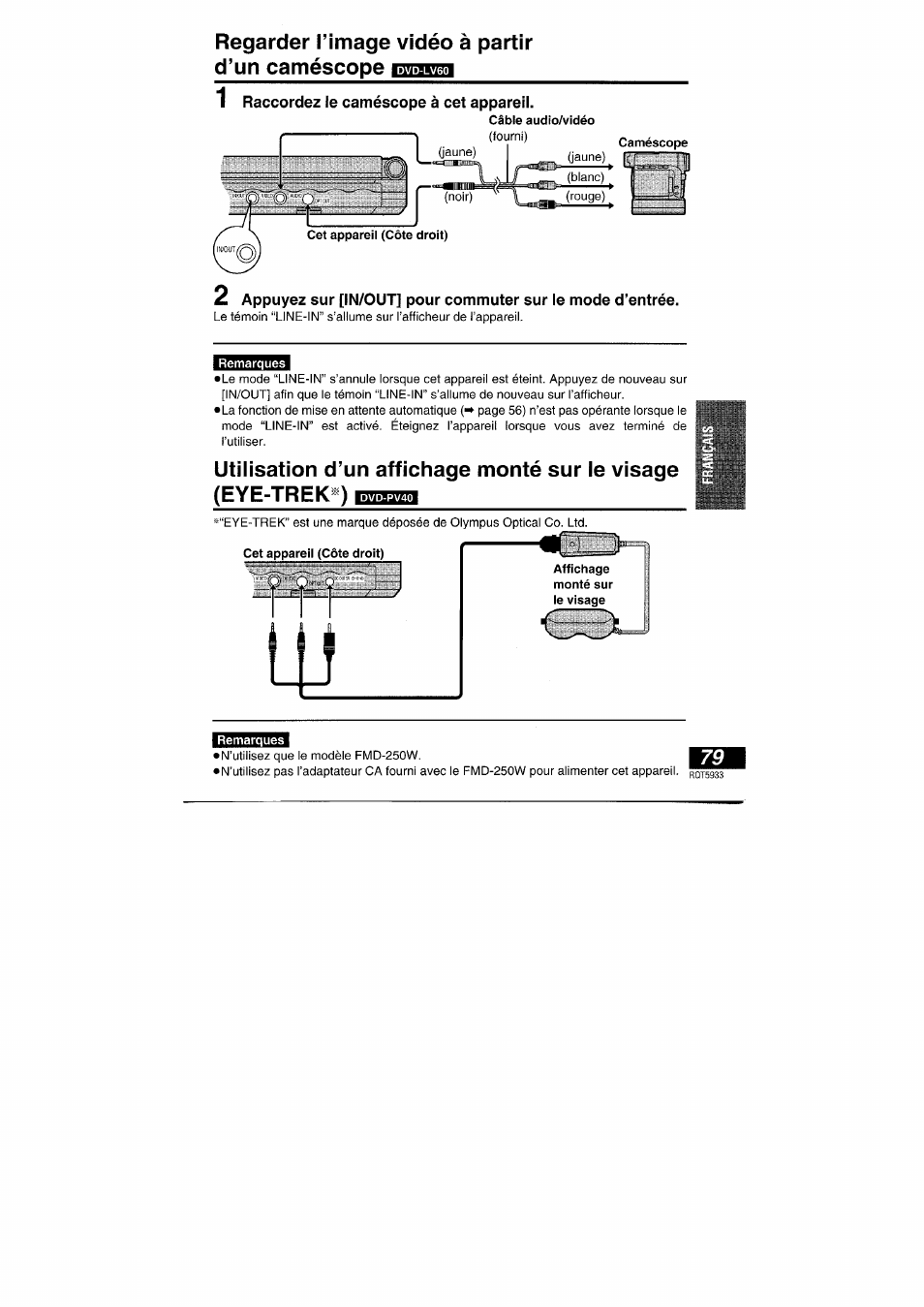 1 raccordez le caméscope à cet appareil | Panasonic DVDPV40 User Manual | Page 79 / 86