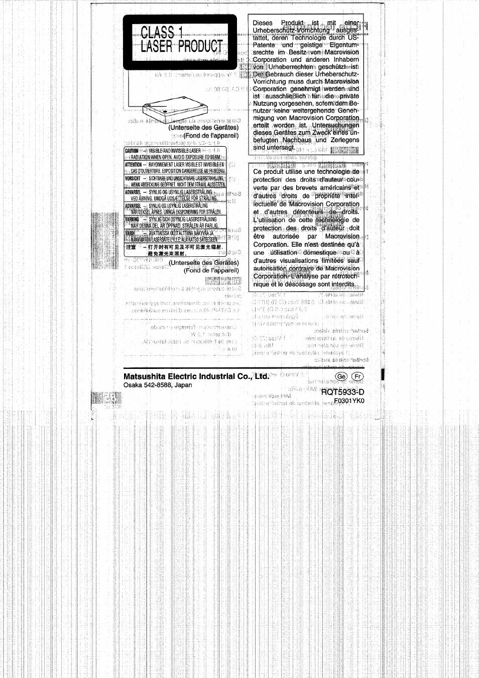 Matsushita electric industrial co., ltd, Rqt5933-d | Panasonic DVDPV40 User Manual | Page 86 / 86