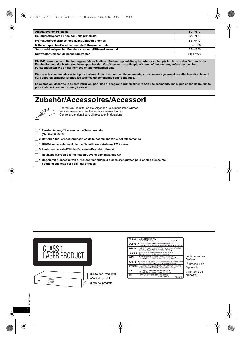 Zubehör/accessoires/accessori | Panasonic SCPT70 User Manual | Page 2 / 62