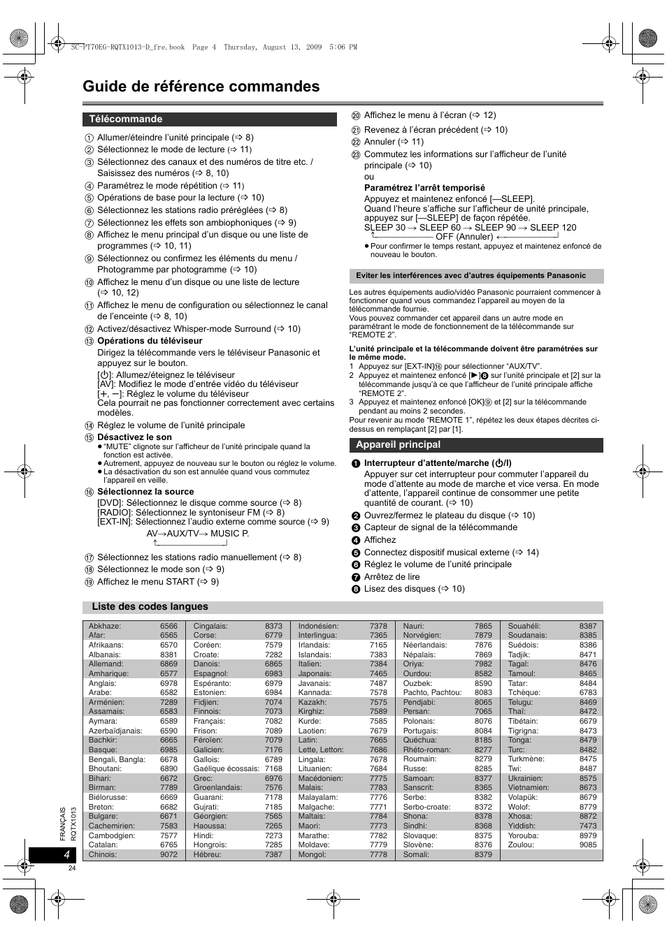 Rqtx1013-d_fre, Guide de référence commandes | Panasonic SCPT70 User Manual | Page 24 / 62