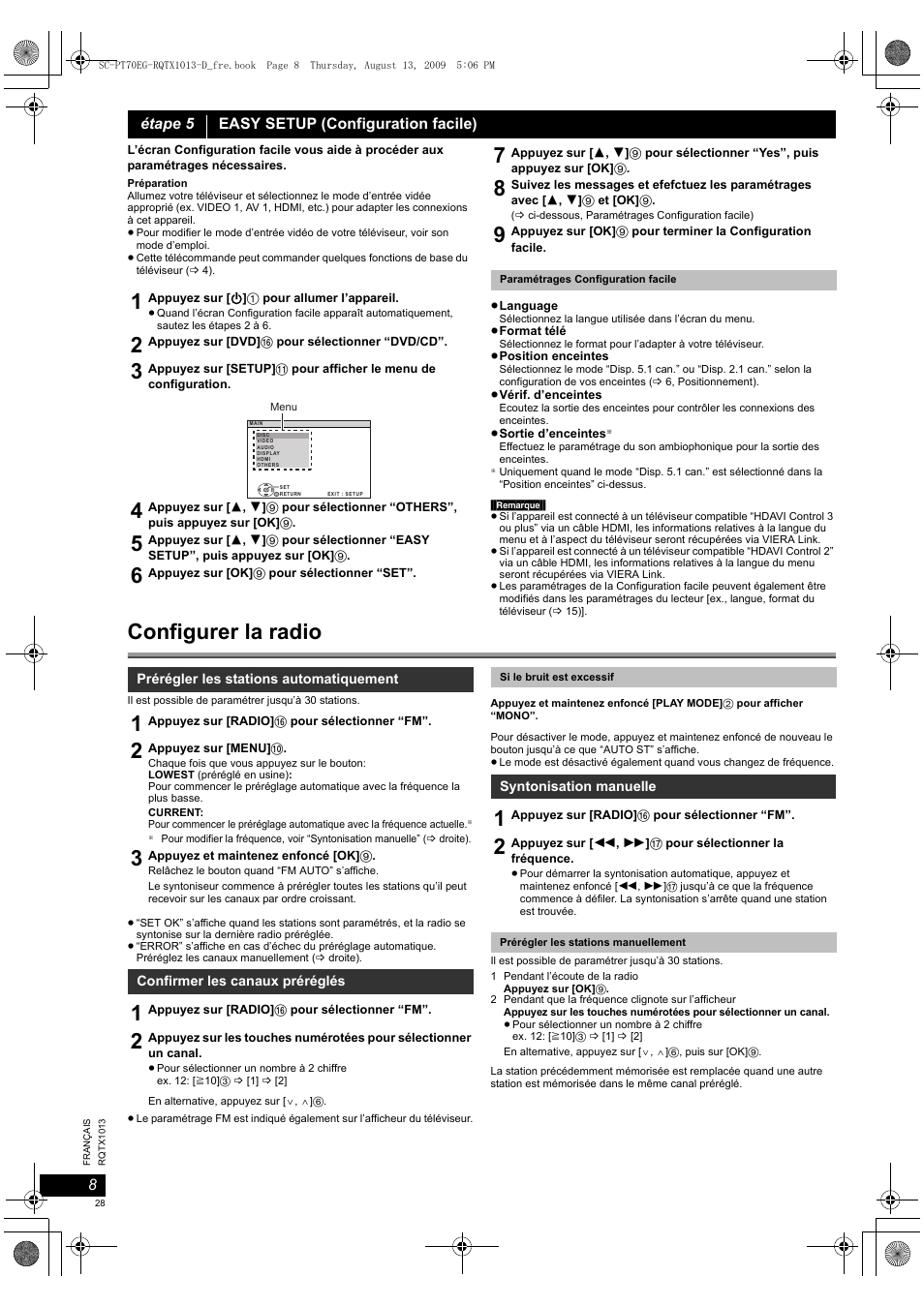 Configurer la radio | Panasonic SCPT70 User Manual | Page 28 / 62