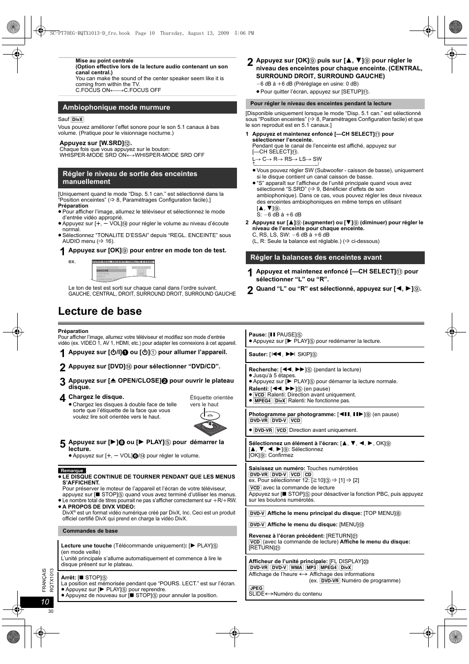 Lecture de base | Panasonic SCPT70 User Manual | Page 30 / 62