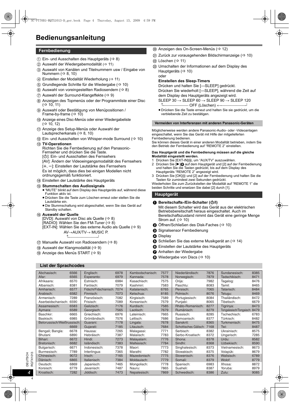 Bedienungsanleitung | Panasonic SCPT70 User Manual | Page 4 / 62