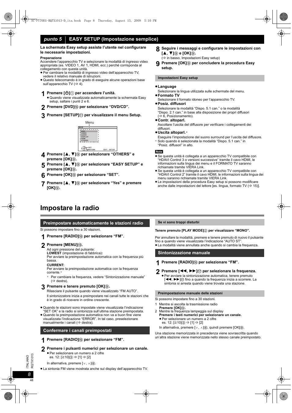 Impostare la radio | Panasonic SCPT70 User Manual | Page 48 / 62