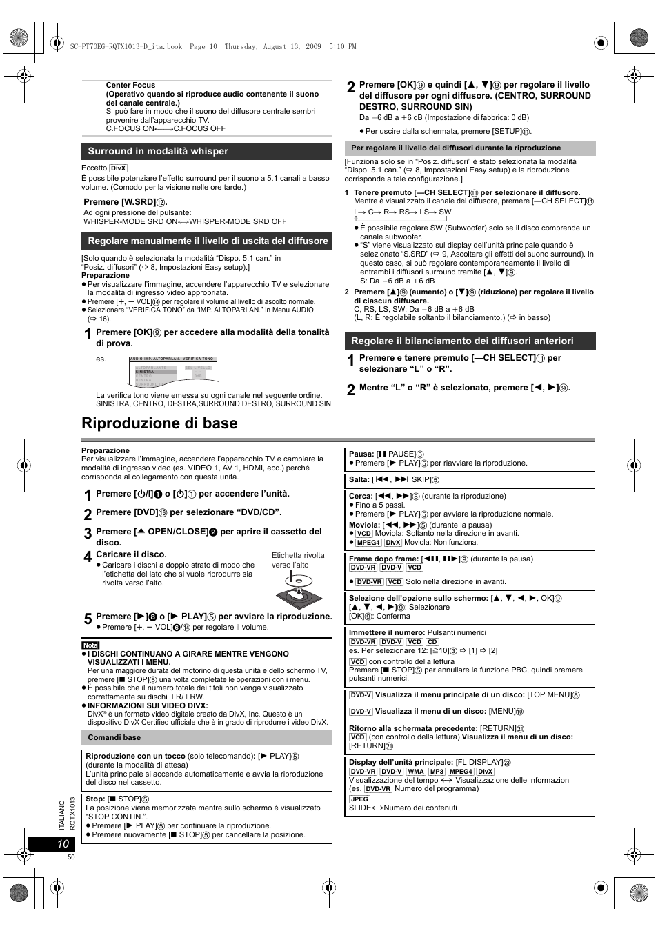 Riproduzione di base | Panasonic SCPT70 User Manual | Page 50 / 62