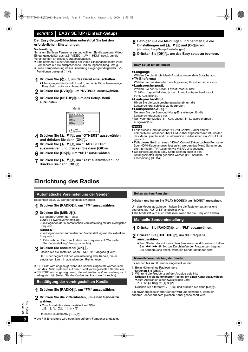 Einrichtung des radios | Panasonic SCPT70 User Manual | Page 8 / 62