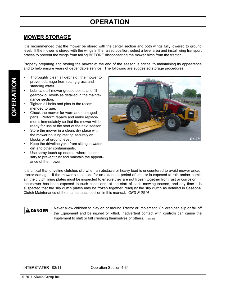 Mower storage, Mower storage -34, Operation | Opera t ion | Alamo 803213C User Manual | Page 100 / 140