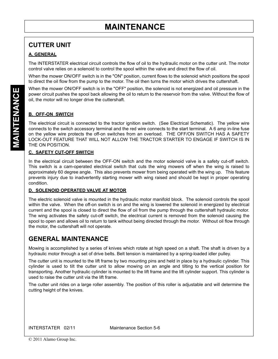 Cutter unit, General maintenance, Cutter unit -6 general maintenance -6 | Maintenance | Alamo 803213C User Manual | Page 114 / 140