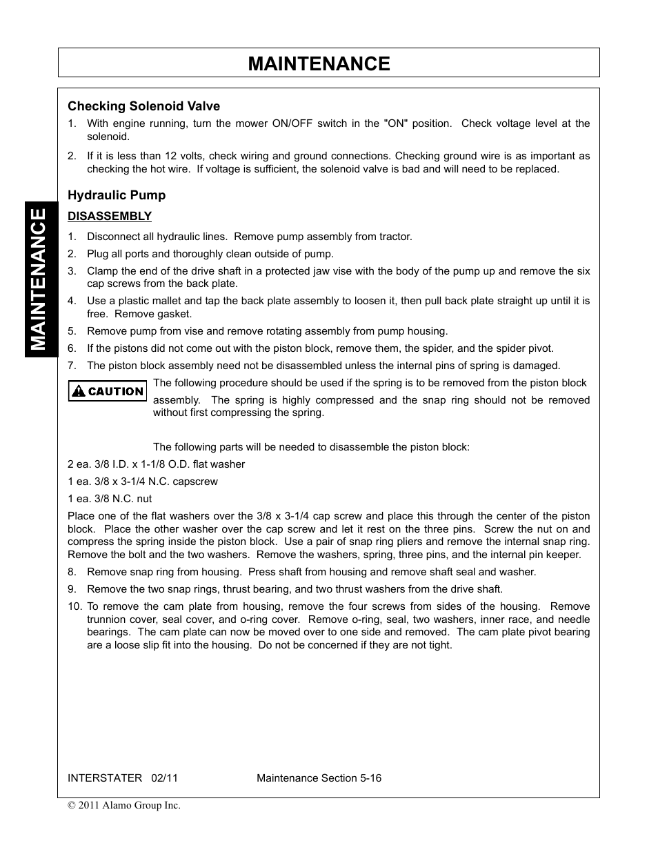 Hydraulic pump, Hydraulic pump -16, Maintenance | Alamo 803213C User Manual | Page 124 / 140