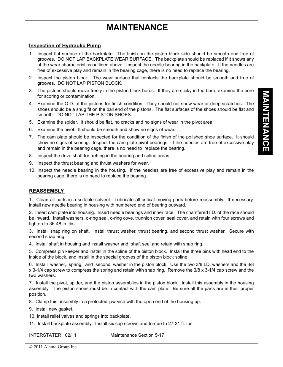 Maintenance | Alamo 803213C User Manual | Page 125 / 140