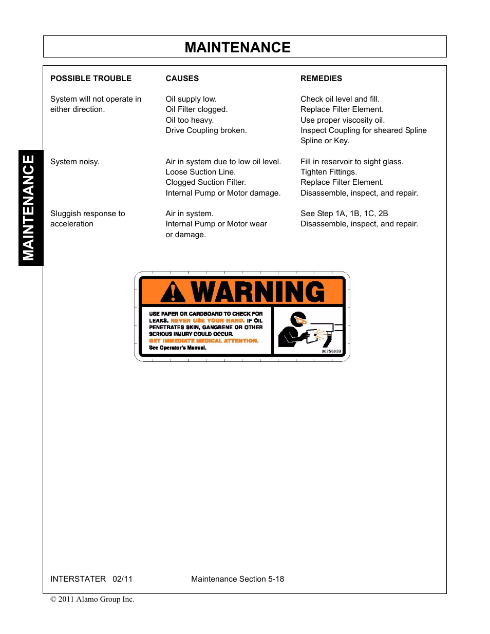 Maintenance | Alamo 803213C User Manual | Page 126 / 140