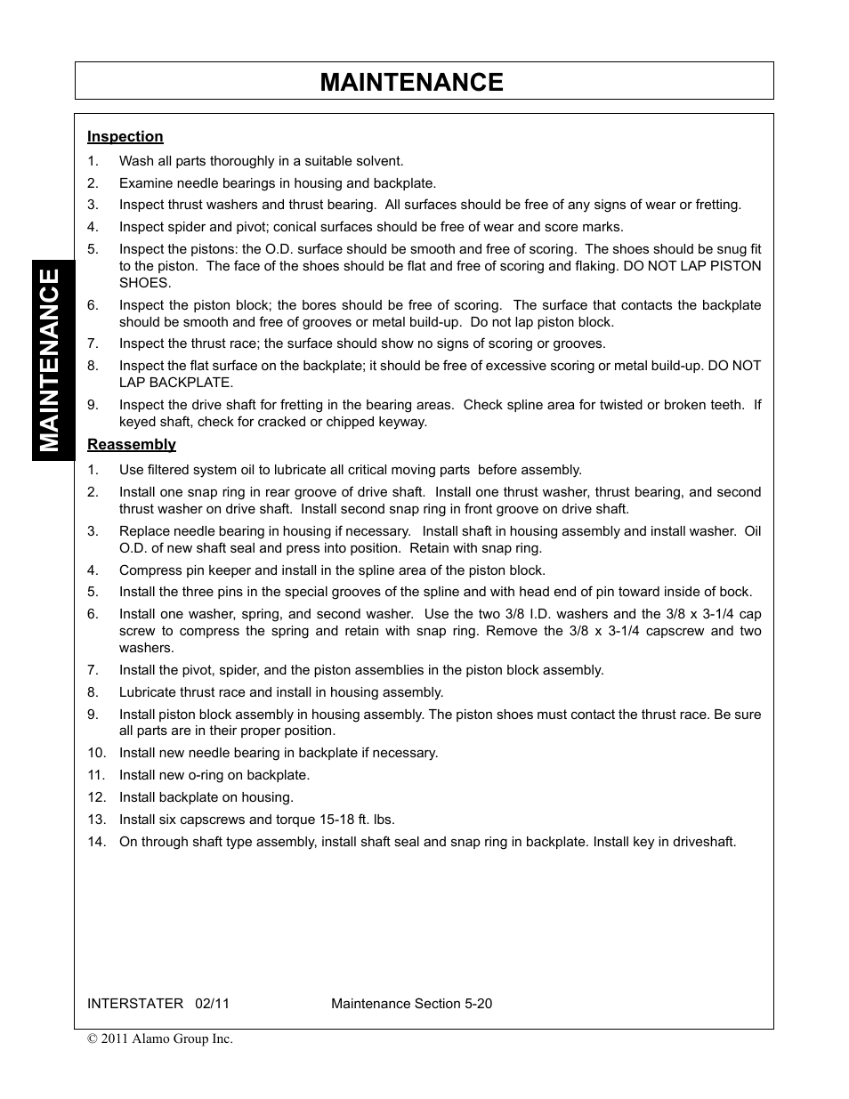 Maintenance | Alamo 803213C User Manual | Page 128 / 140