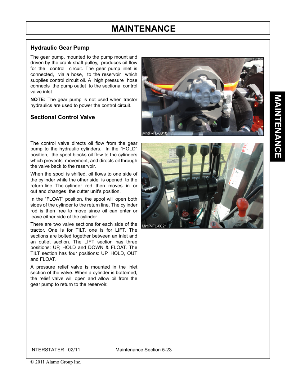 Hydraulic gear pump, Sectional control valve, Maintenance | Alamo 803213C User Manual | Page 131 / 140