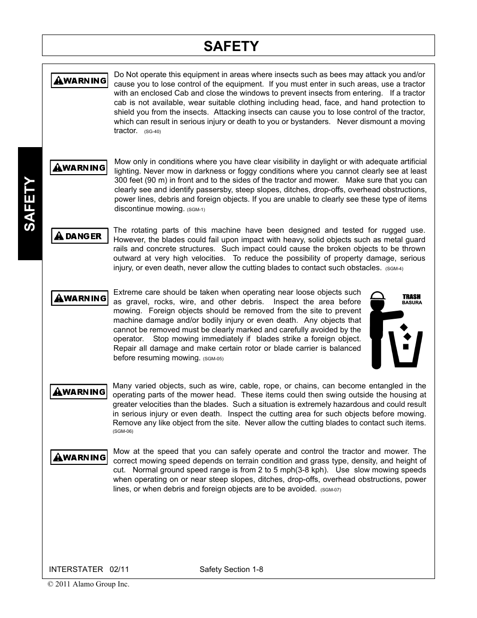 Safety | Alamo 803213C User Manual | Page 16 / 140