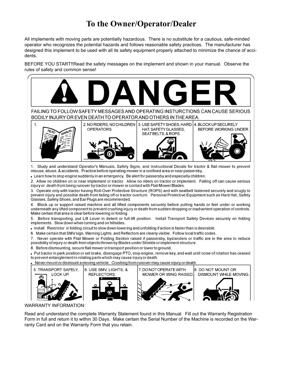 To the owner/operator/dealer | Alamo 803213C User Manual | Page 2 / 140