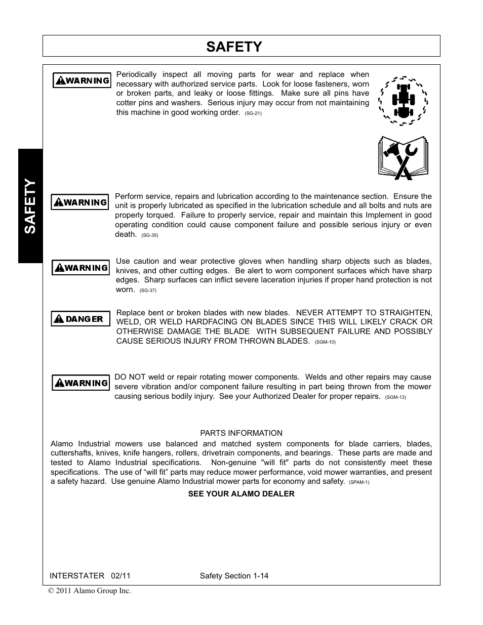 Safety | Alamo 803213C User Manual | Page 22 / 140