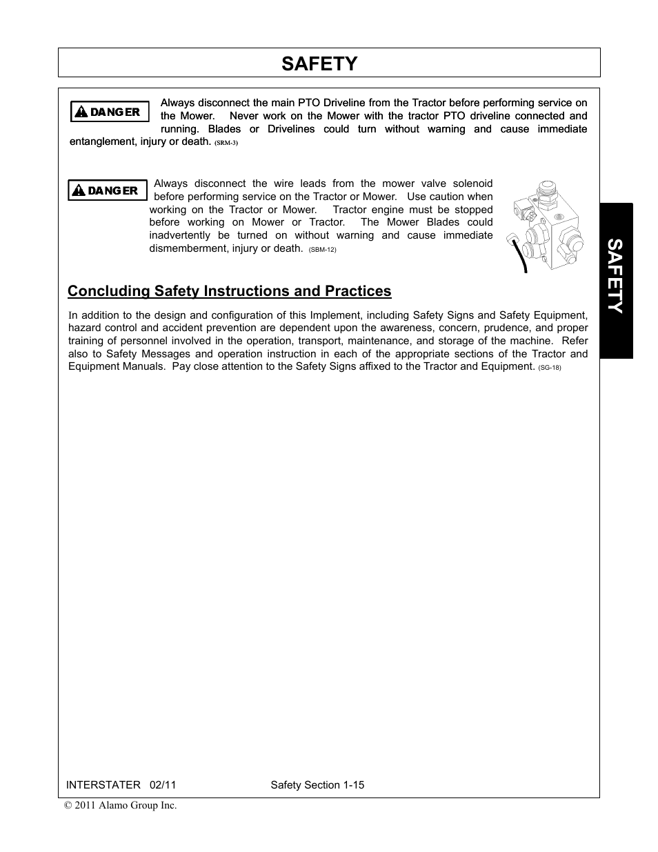 Concluding safety instructions and practices, Concluding safety instructions and practices -15, Safety | Alamo 803213C User Manual | Page 23 / 140