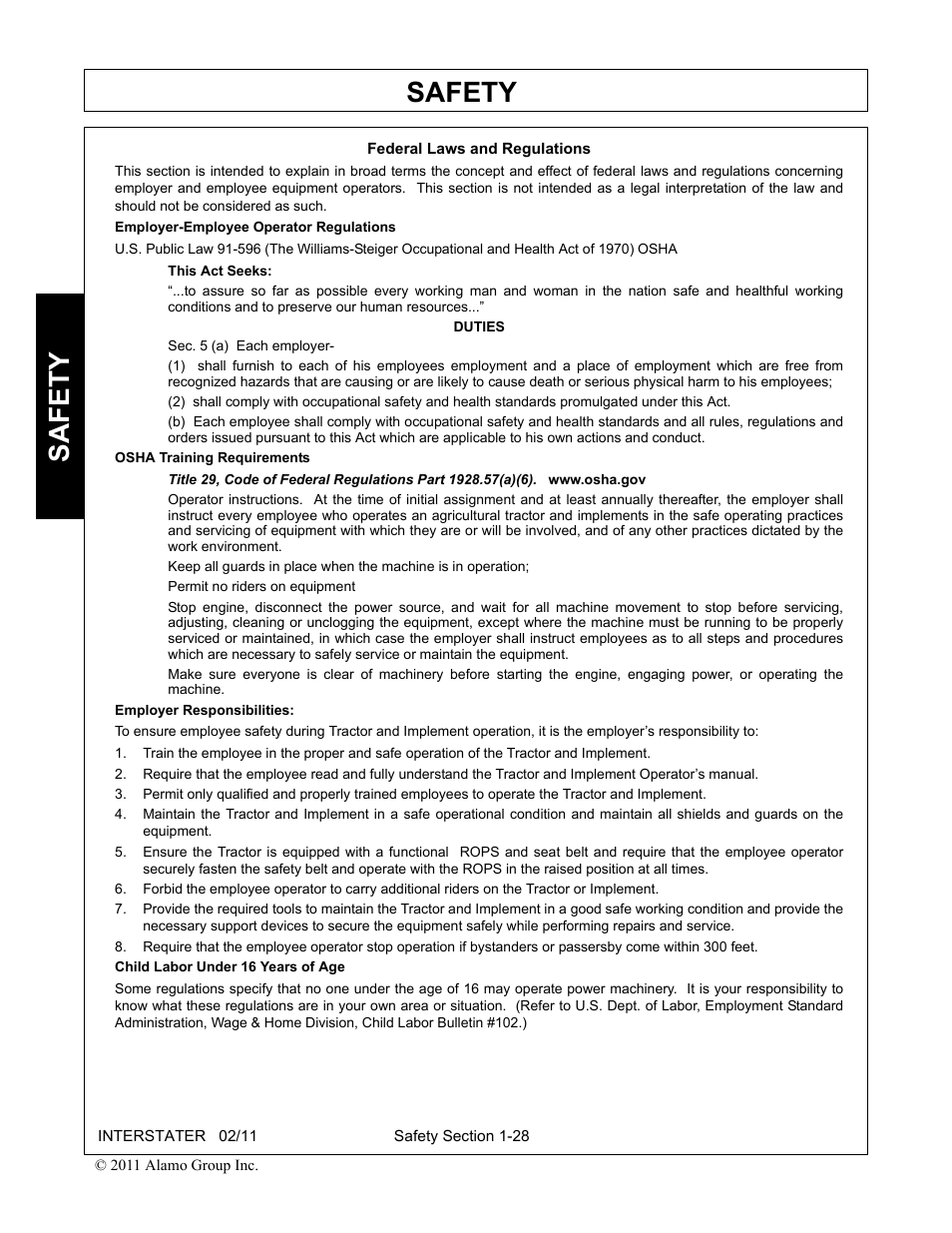 Federal laws and regulations, Federal laws and regulations -28, Safety | Alamo 803213C User Manual | Page 36 / 140