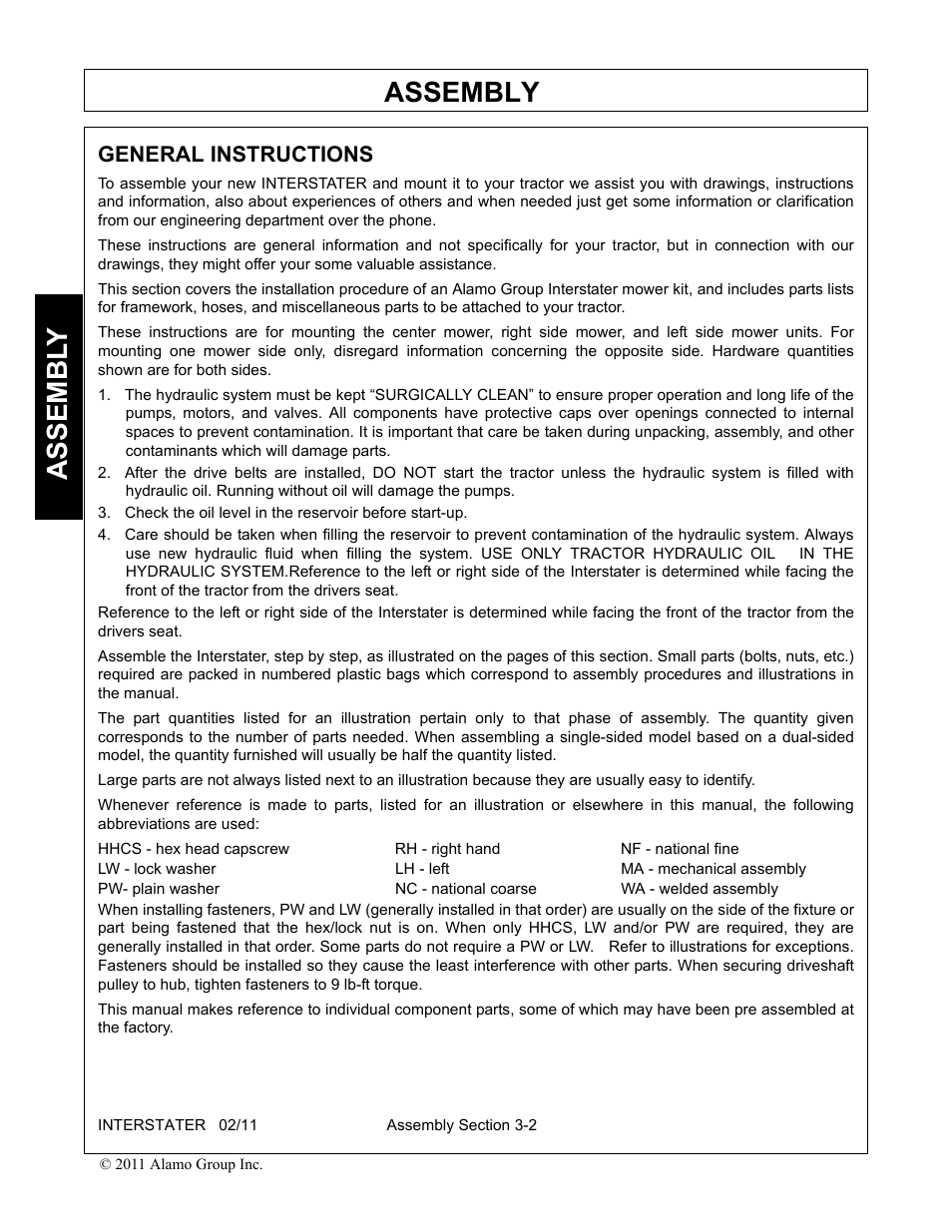 General instructions, General instructions -2, Assembly | Assembl y | Alamo 803213C User Manual | Page 42 / 140