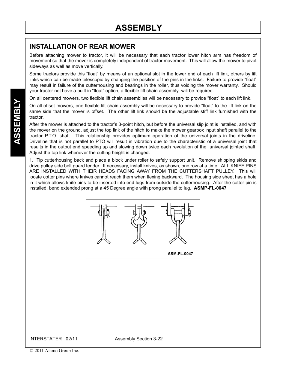 Installation of rear mower, Installation of rear mower -22, Assembly | Assembl y | Alamo 803213C User Manual | Page 62 / 140