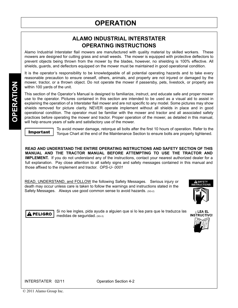 Alamo industrial interstater, Operating instructions, Operation | Opera t ion | Alamo 803213C User Manual | Page 68 / 140