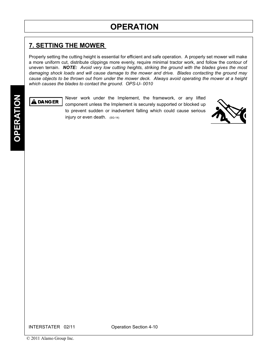 Setting the mower, Setting the mower -10, Operation | Opera t ion | Alamo 803213C User Manual | Page 76 / 140