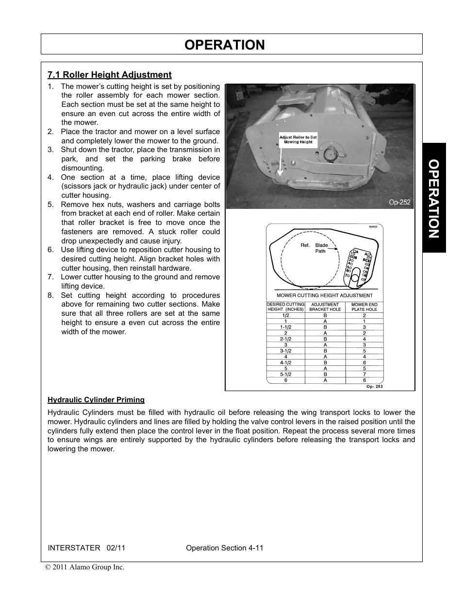 1 roller height adjustment, Roller height adjustment -11, Operation | Opera t ion | Alamo 803213C User Manual | Page 77 / 140