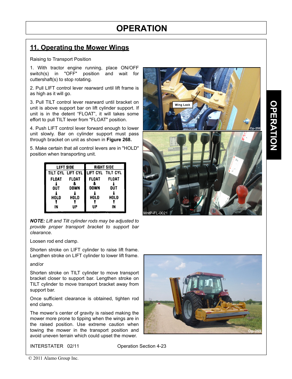 Operating the mower wings, Operating the mower wings -23, Operation | Opera t ion | Alamo 803213C User Manual | Page 89 / 140