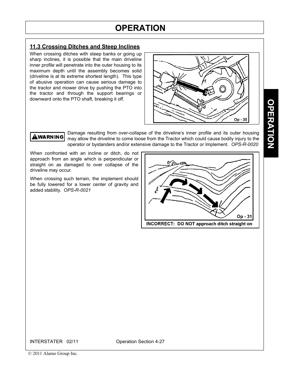 3 crossing ditches and steep inclines, Crossing ditches and steep inclines -27, Operation | Opera t ion | Alamo 803213C User Manual | Page 93 / 140