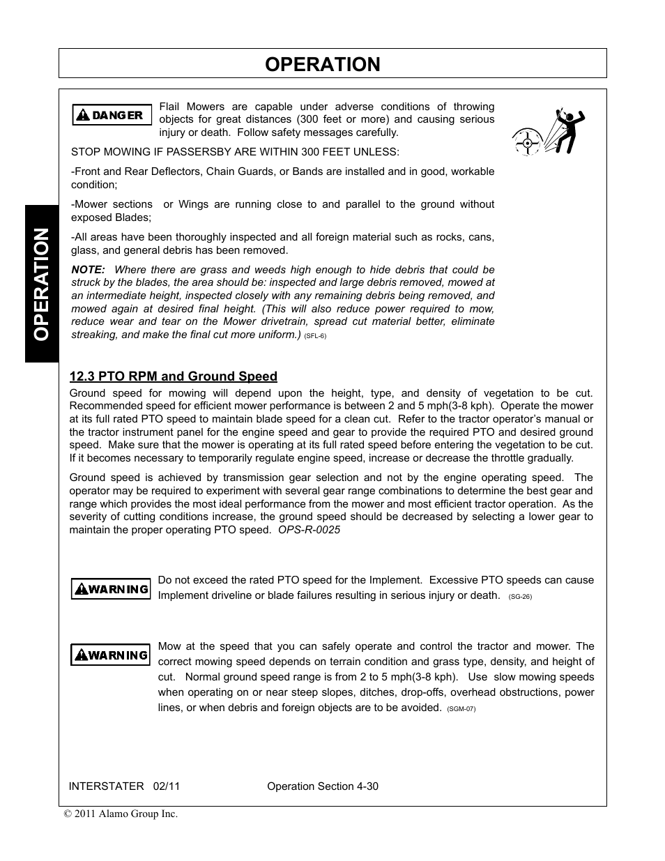 3 pto rpm and ground speed, Pto rpm and ground speed -30, Operation | Opera t ion | Alamo 803213C User Manual | Page 96 / 140