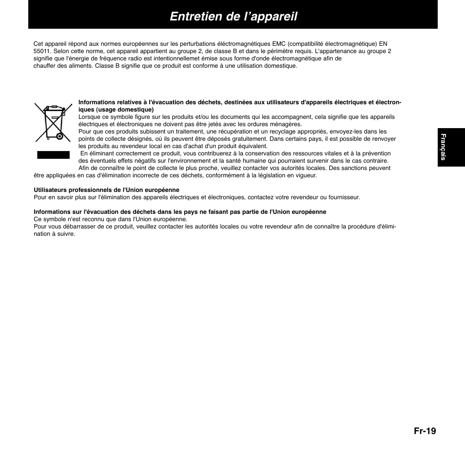 Entretien de l’appareil, Fr-19 | Panasonic NNGD556 User Manual | Page 20 / 43
