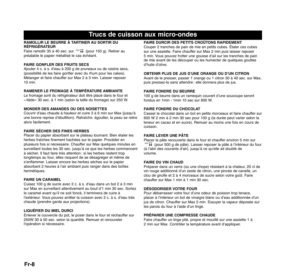 Trucs de cuisson aux micro-ondes, Fr-8 | Panasonic NNGD556 User Manual | Page 31 / 43