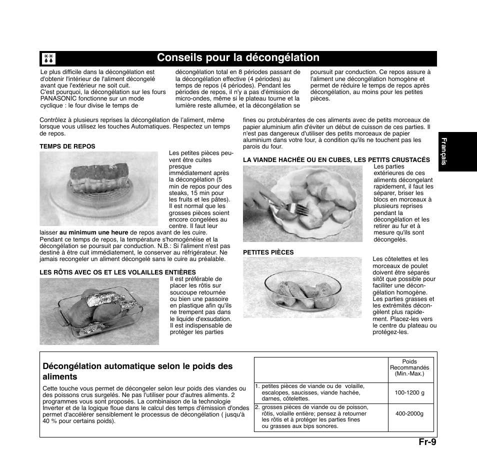 Conseils pour la décongélation, Fr-9 | Panasonic NNGD556 User Manual | Page 32 / 43