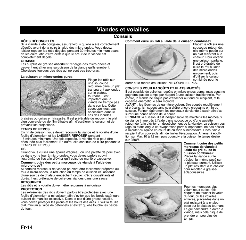 Viandes et volailles, Fr-14, Conseils | Panasonic NNGD556 User Manual | Page 37 / 43