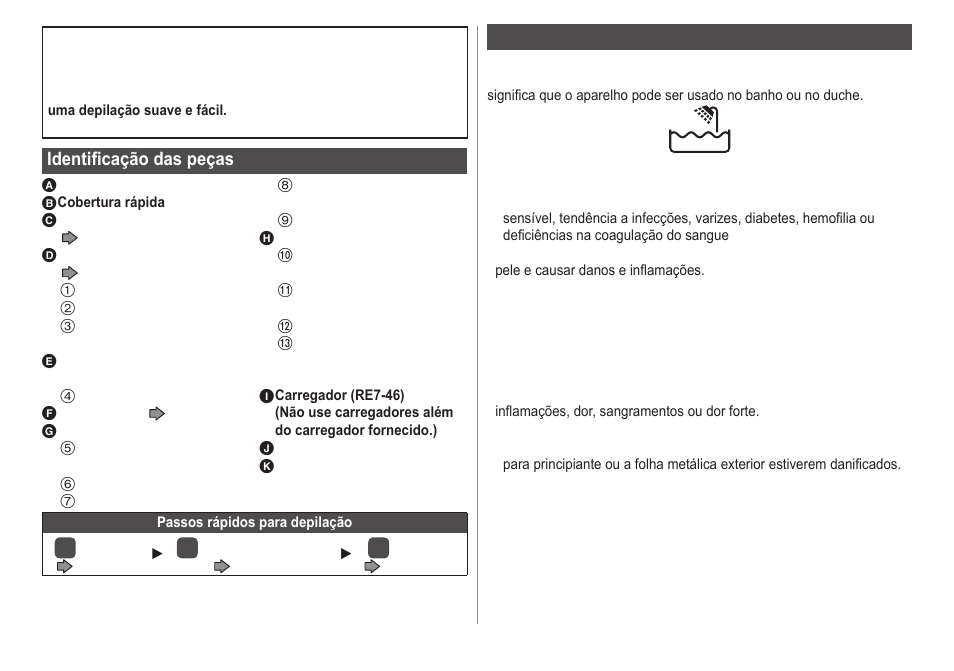 Identificação das peças, Importante | Panasonic ESWD52 User Manual | Page 52 / 138
