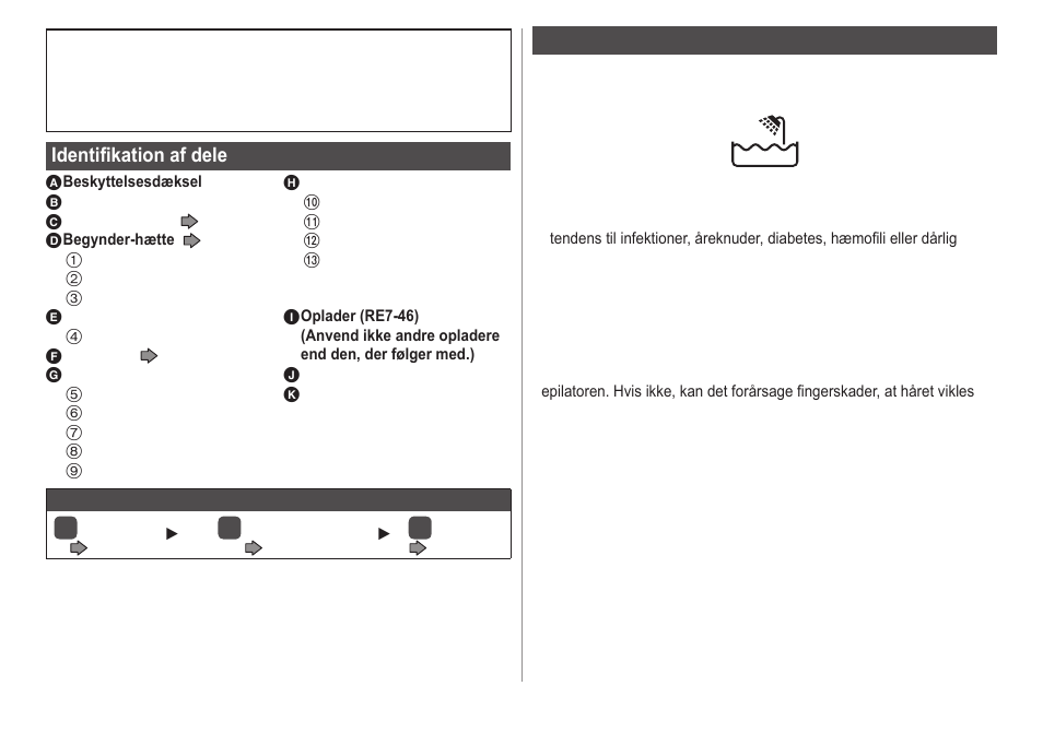 Identifikation af dele, Vigtigt | Panasonic ESWD52 User Manual | Page 74 / 138